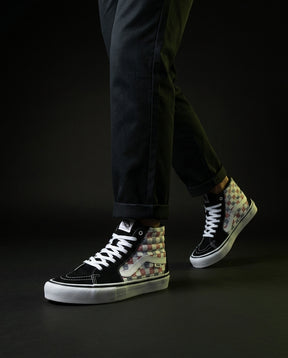 VNS Suede Panelled High-Top Skate Shoe Black White Red Blue