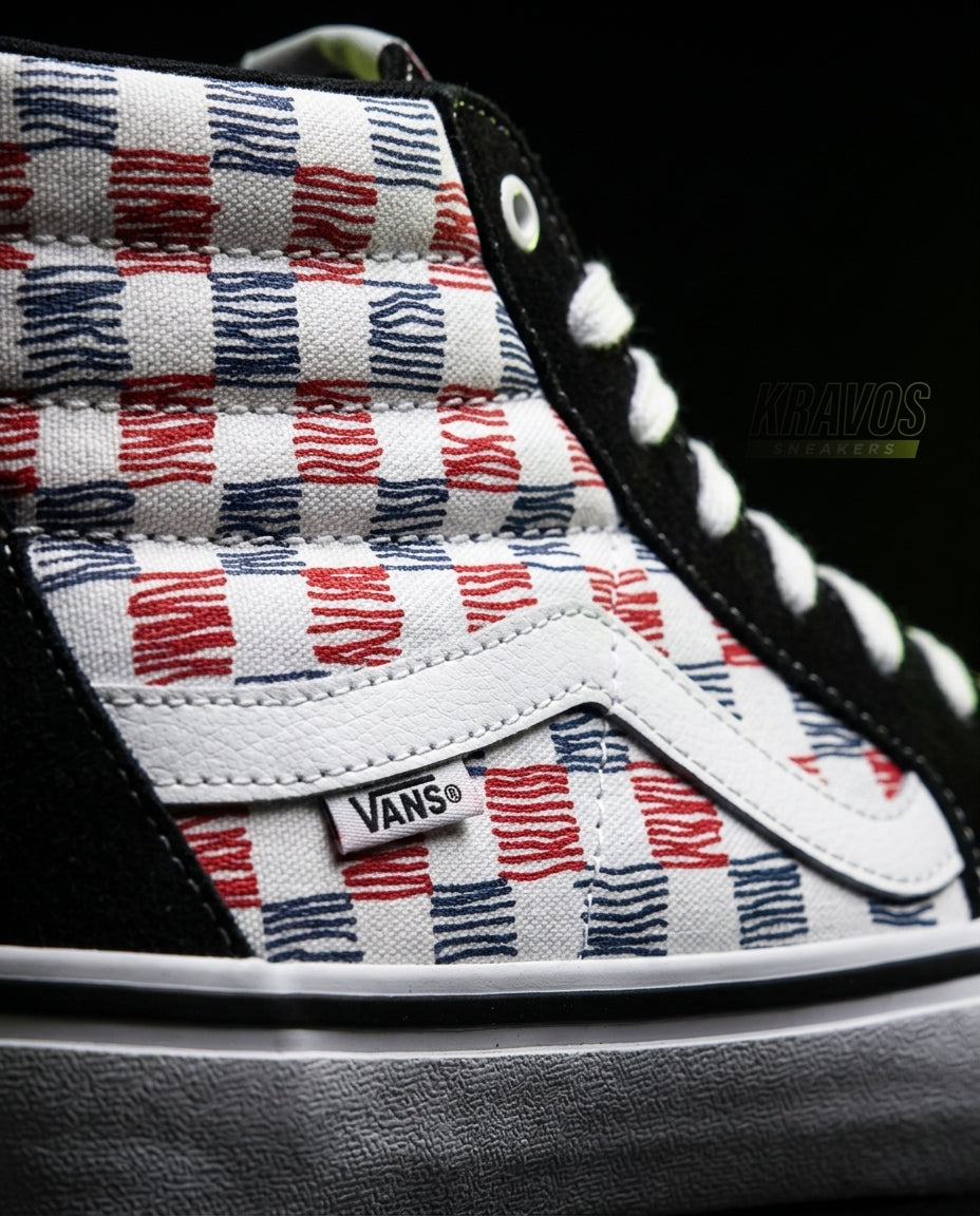 VNS Suede Panelled High-Top Skate Shoe Black White Red Blue