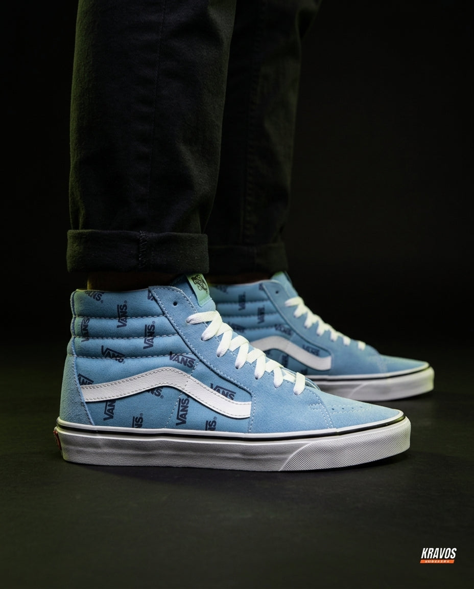 VNS Suede Panelled High-Top Skate Shoe Light Blue White