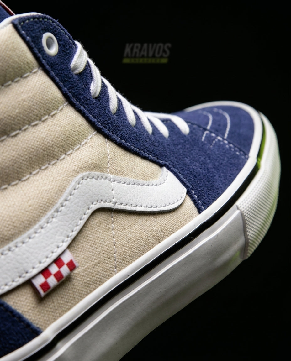 VNS Suede Panelled High-Top Skate Shoe Navy Cream White