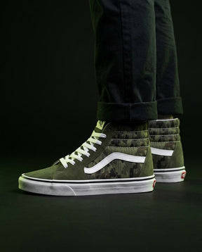 VNS Suede Panelled High-Top Skate Shoe Olive Camo White