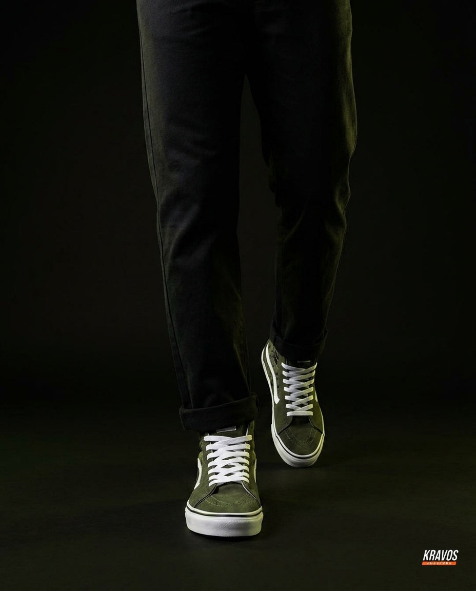 VNS Suede Panelled High-Top Skate Shoe Olive Camo White