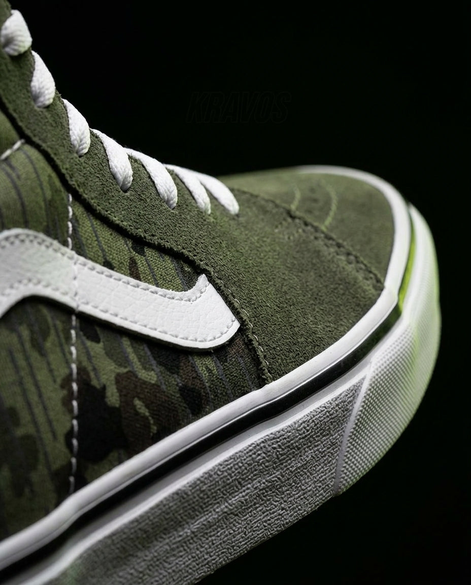 VNS Suede Panelled High-Top Skate Shoe Olive Camo White