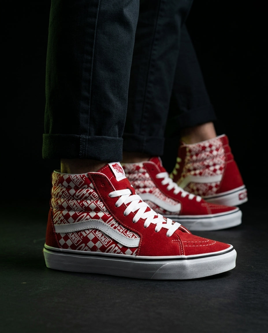 VNS Suede Panelled High-Top Skate Shoe Red White