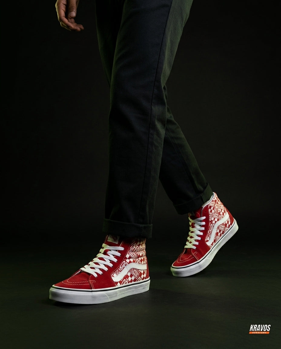 VNS Suede Panelled High-Top Skate Shoe Red White