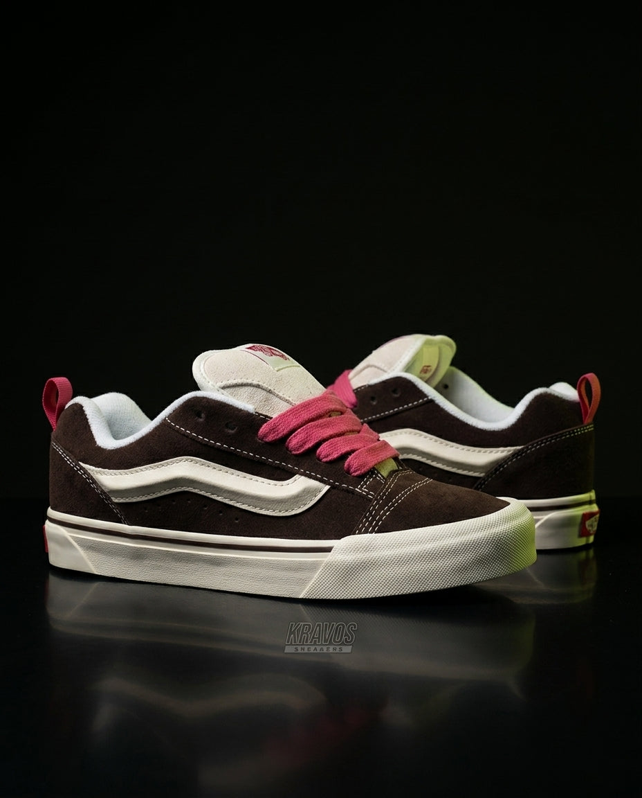 VNS Suede Panelled Skate Trainer Brown Cream Pink