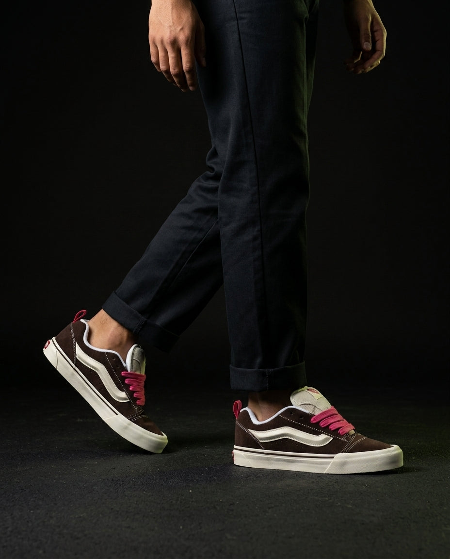 VNS Suede Panelled Skate Trainer Brown Cream Pink