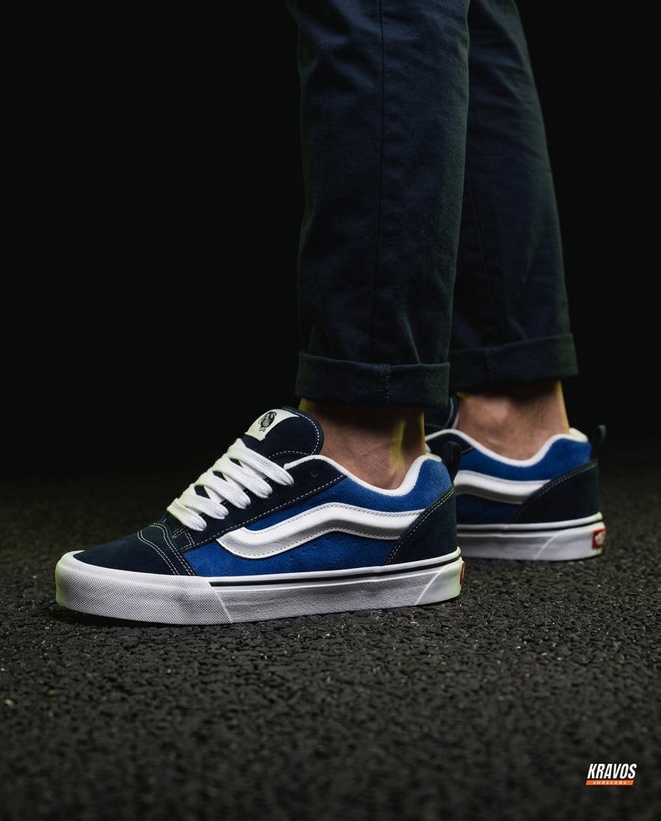 VNS Suede Panelled Skate Trainer Navy Blue White