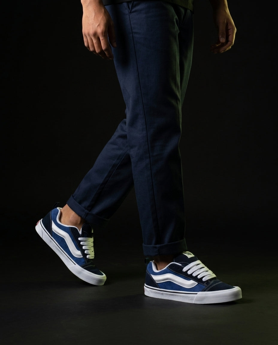 VNS Suede Panelled Skate Trainer Navy Blue White