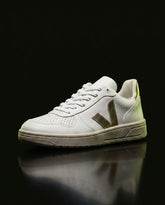 VRT Leather Metallic-Logo Court Trainer White Gold