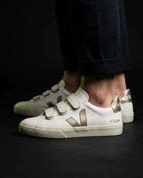 VRT Leather Triple-Strap Court Trainer White Gold
