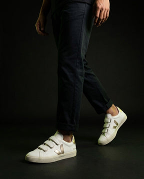 VRT Leather Triple-Strap Court Trainer White Gold