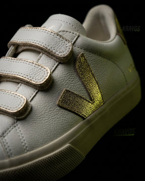 VRT Leather Triple-Strap Court Trainer White Gold
