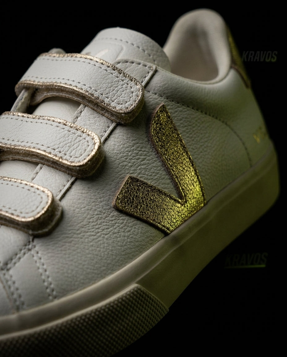 VRT Leather Triple-Strap Court Trainer White Gold
