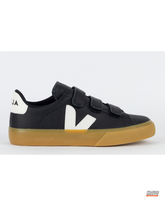 VRT Leather Velcro-Strap Court Trainer Black White Gum #blackwhitegum