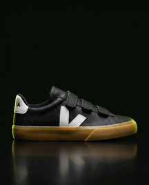VRT Leather Velcro-Strap Court Trainer Black White Gum