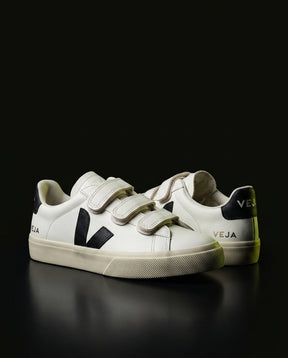 VRT Leather Velcro-Strap Court Trainer White Black