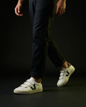 VRT Leather Velcro-Strap Court Trainer White Black