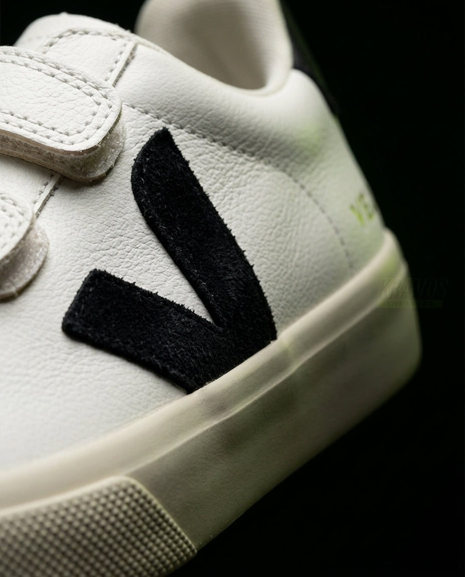 VRT Leather Velcro-Strap Court Trainer White Black