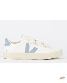 VRT Leather Velcro-Strap Court Trainer White Blue #whiteblue