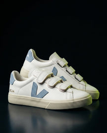VRT Leather Velcro-Strap Court Trainer White Blue