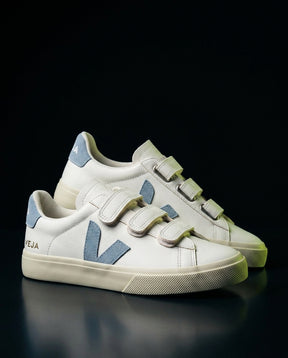 VRT Leather Velcro-Strap Court Trainer White Blue