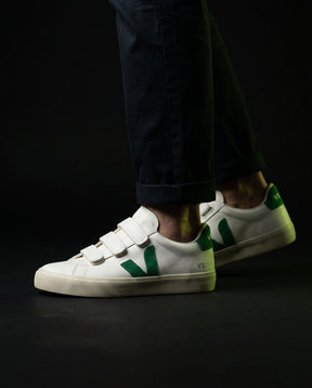 VRT Leather Velcro-Strap Court Trainer White Green