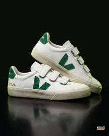 VRT Leather Velcro-Strap Court Trainer White Green