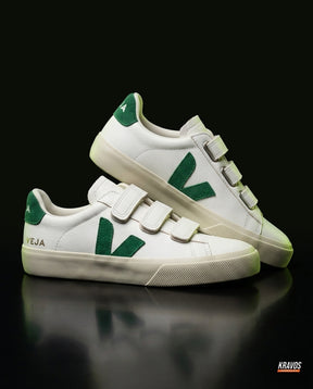 VRT Leather Velcro-Strap Court Trainer White Green