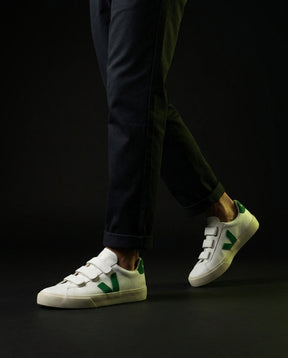 VRT Leather Velcro-Strap Court Trainer White Green
