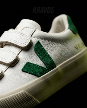 VRT Leather Velcro-Strap Court Trainer White Green